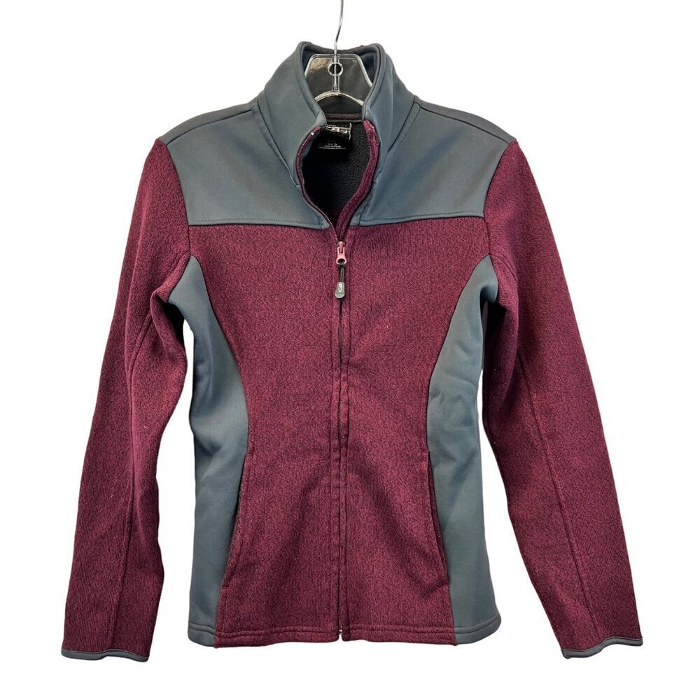 CB Sports Womens Performance Fleece Full Zip Jacket Gray/Wine S Pockets